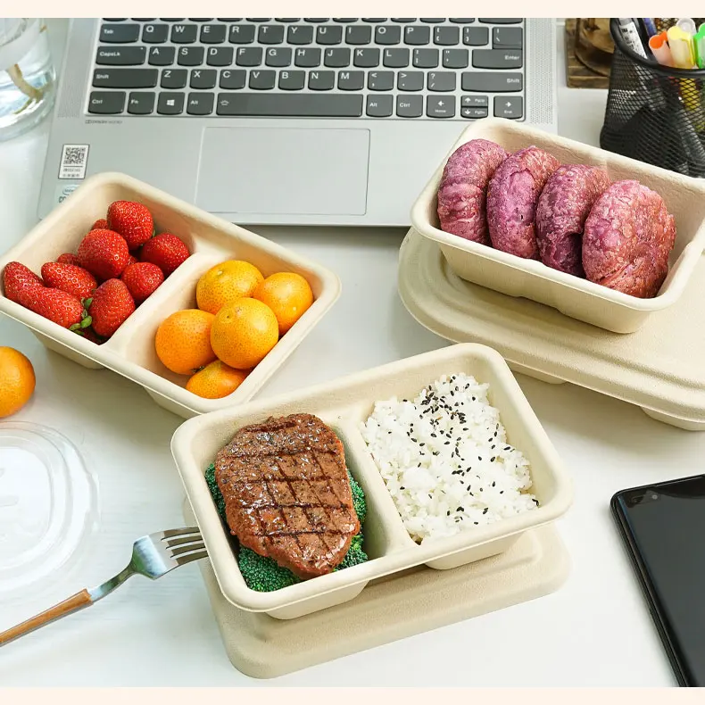 pfas free disposable degradable tableware take away bamboo food box compostable bamboo pulp plate 3 4 5 compartments lunch box