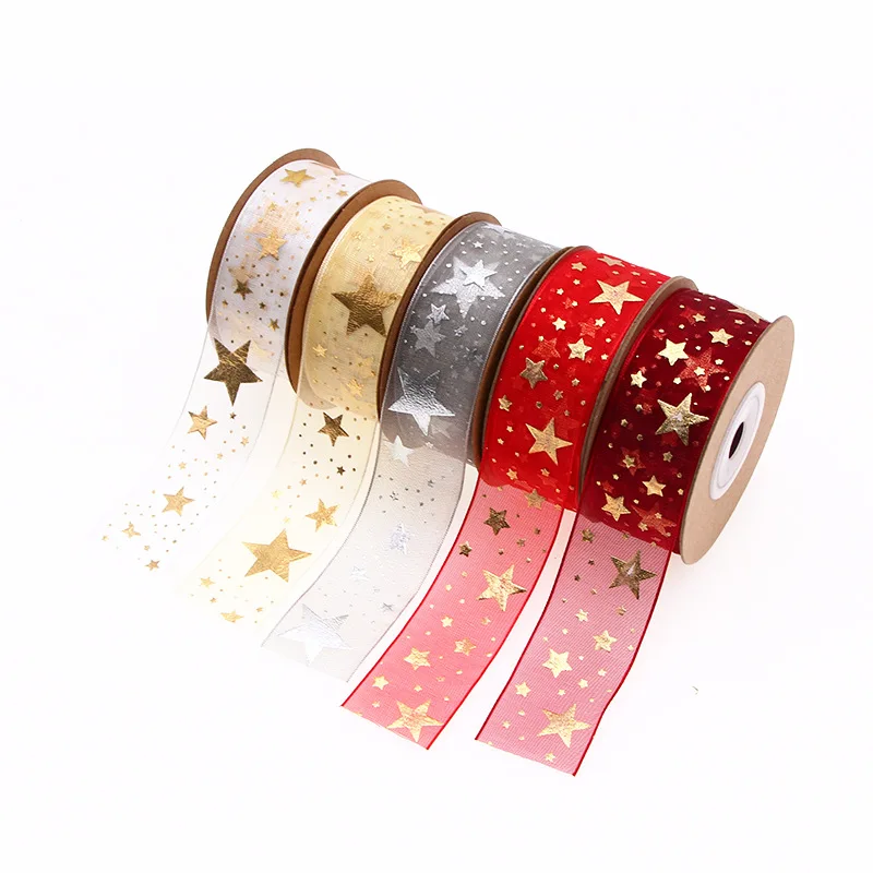 E-Magic Wholesale Handmade Sheer Ribbon Christmas Decoration Ribbons Star Ribbon Organza For Gift Wrapping