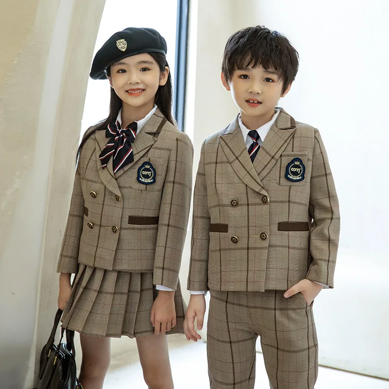 Students Executive Apparel Sets Autumn Winter Hopsack Academy Uniform Blazer Dress Pants Sets