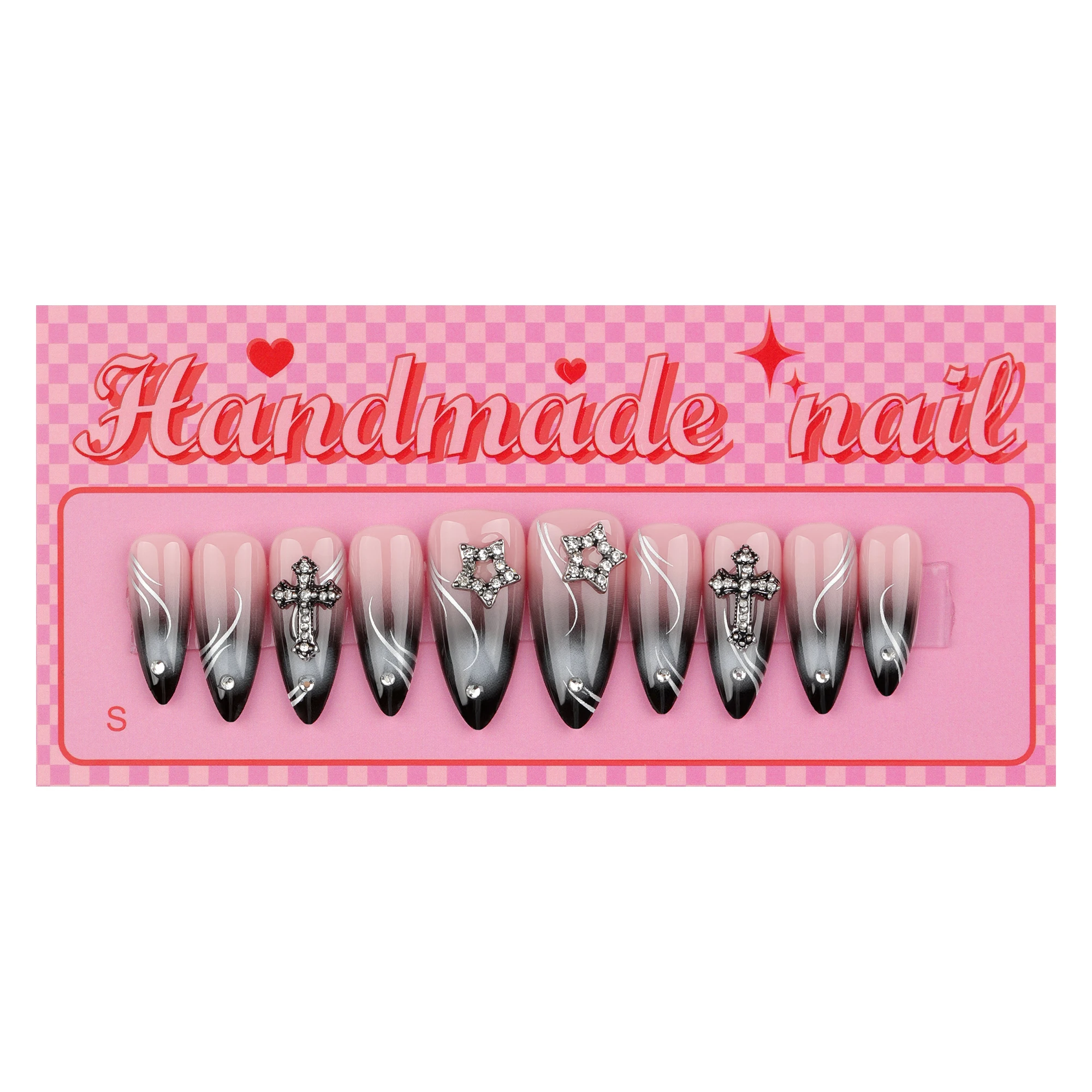 BEAU FLY 3D Trending Artificial Fingernails Low Price Wholesale Star Black Pink Art Nails Handmade Press On Nails