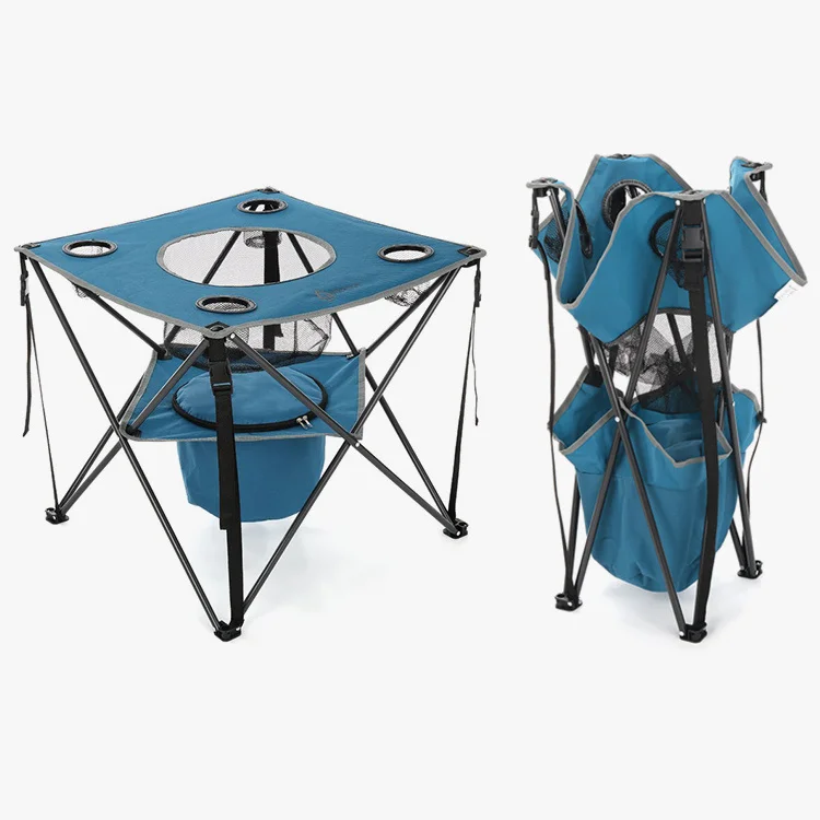 Portable Folding Tailgate Table 4 Cup Holders Camping Table With Food Basket Insulated Cooler