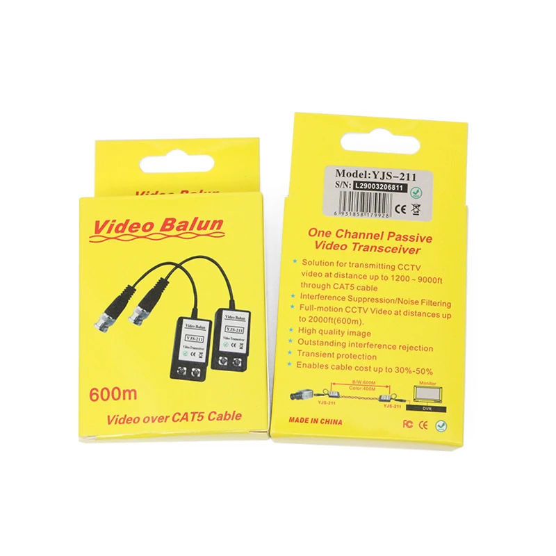 Yellow packing CCTV passive 1 ch video balun 600m factory price For CCTV camera