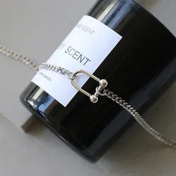 Titanium Steel U Shape Shackle  Horseshoe Buckle Necklace Metal Hoop Locking D-Ring Stainless Steel Cuban Chain Necklace