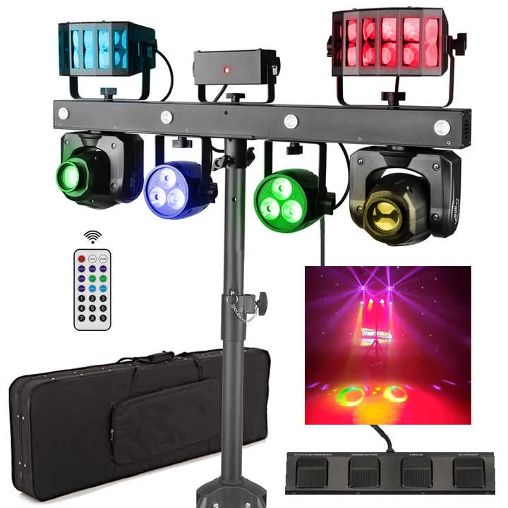 LED Party Bar Light System Kits Derby Strobe Moving Head  4 In 1 DJ Lighting With Stand T Bar Led Stage Lighting