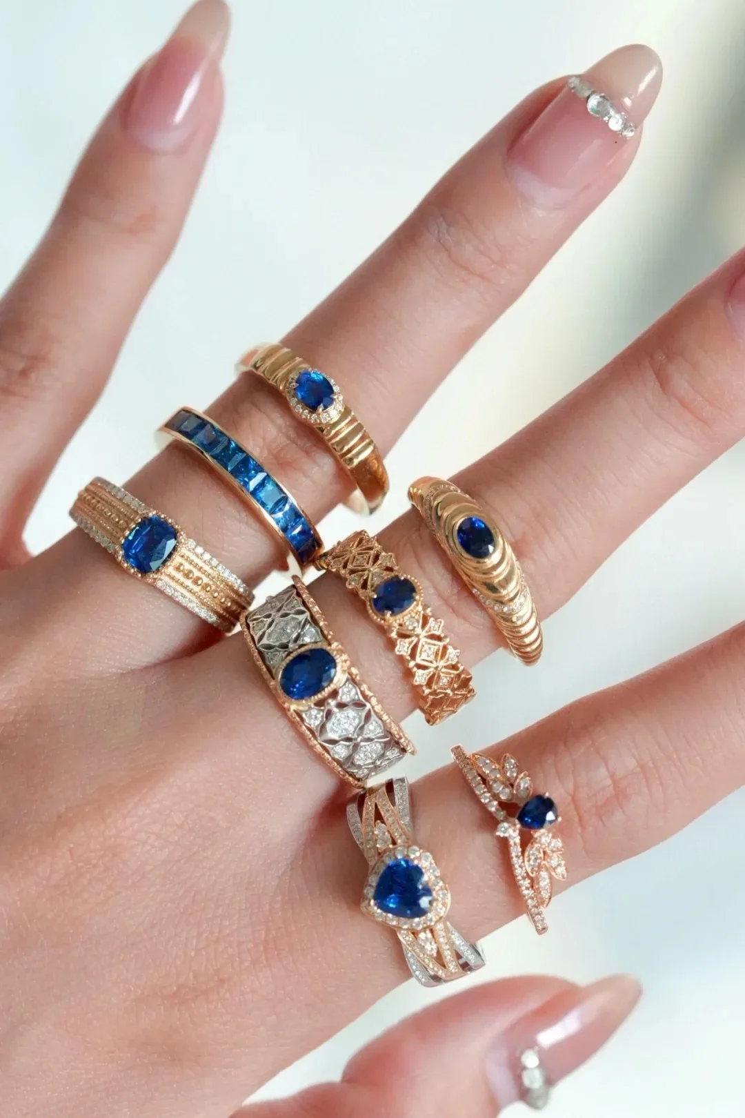 Hailer Customized unique 14k gold royal blue lab sapphire with lab diamonds engagement rings for women
