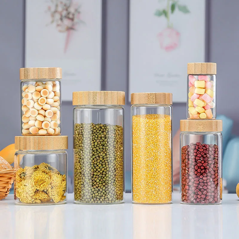 Wholesale 200ml 250ml 400ml 550ml Transparent Airtight Glass Storage Jars With Bamboo Screw Lid