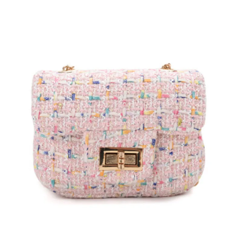 Korean Version Of Fashion Elegant Beautiful Party Mental Chain Woolen Shoulder Kids Bags