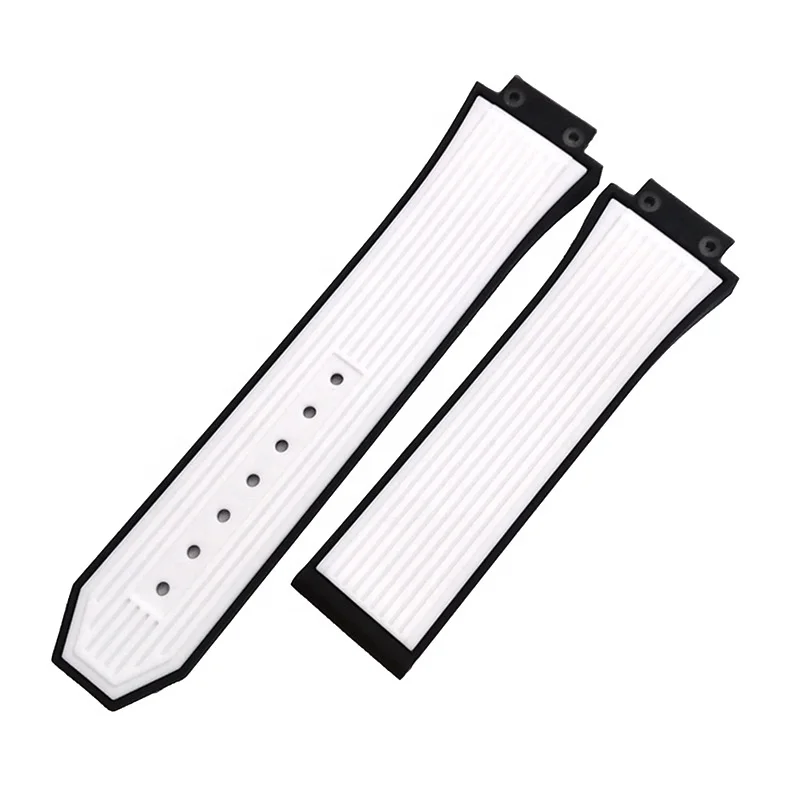 Wholesale sport stripe silicone watch band orange blue brown red white 26mm rubber watch strap for Hublot watch