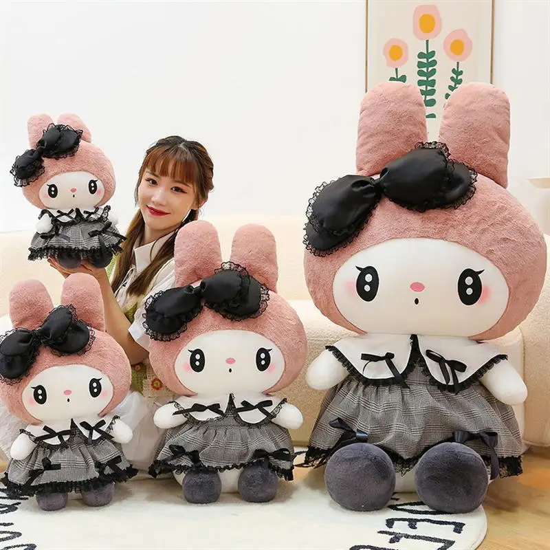 Sanrioed Black Kuromied Mymelodyed Plush Stuffed Dolls Kawaii Cartoon Sofa Cushion Pillow Dark Gothic Lace Toy Birthday Gift