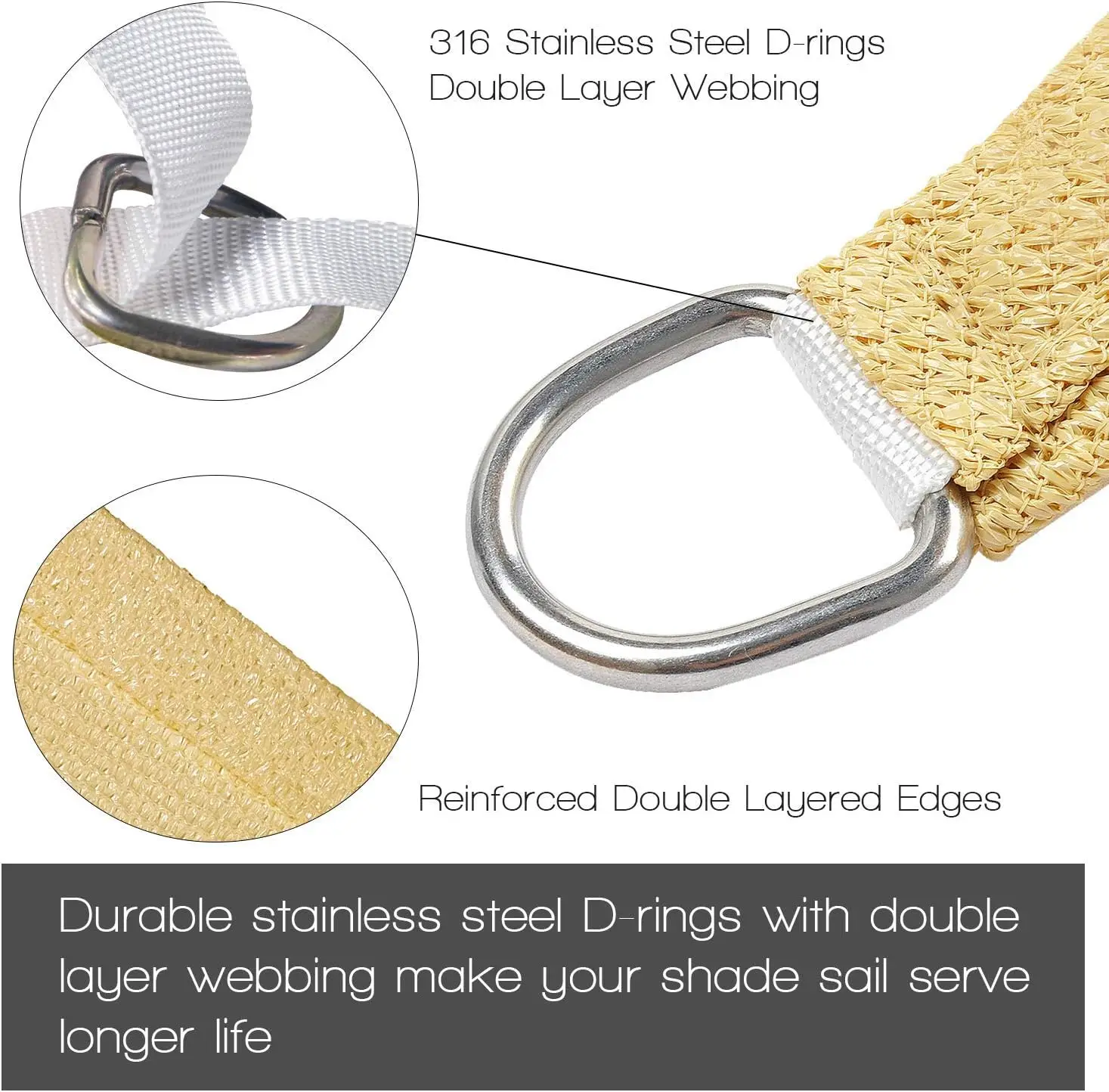 XZ OEM ODM 160GSM180GSM Garden Car Park Triangle Rectangle Canopy Waterproof Plastic HDPE Sun Shade Sails Outdoor Ivory Beige