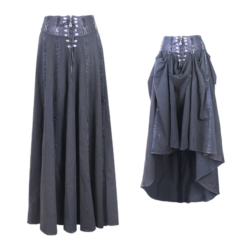 SKT017 devil fashion summer daily punk versatile sexy flowing  black long half skirts with belts
