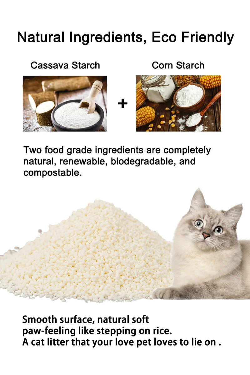Strong Odor Control Cat Litter CAT SAND Made from Natural Starch for Cassava Cats Less Dust and Strong Clump