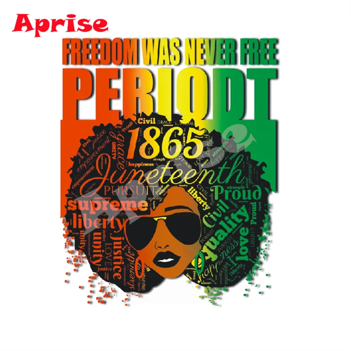 heat transfer printing 1865 juneteenth DTF Heat motif celebrating black freedom  plastisol vinyl iron on for MAN t shirt