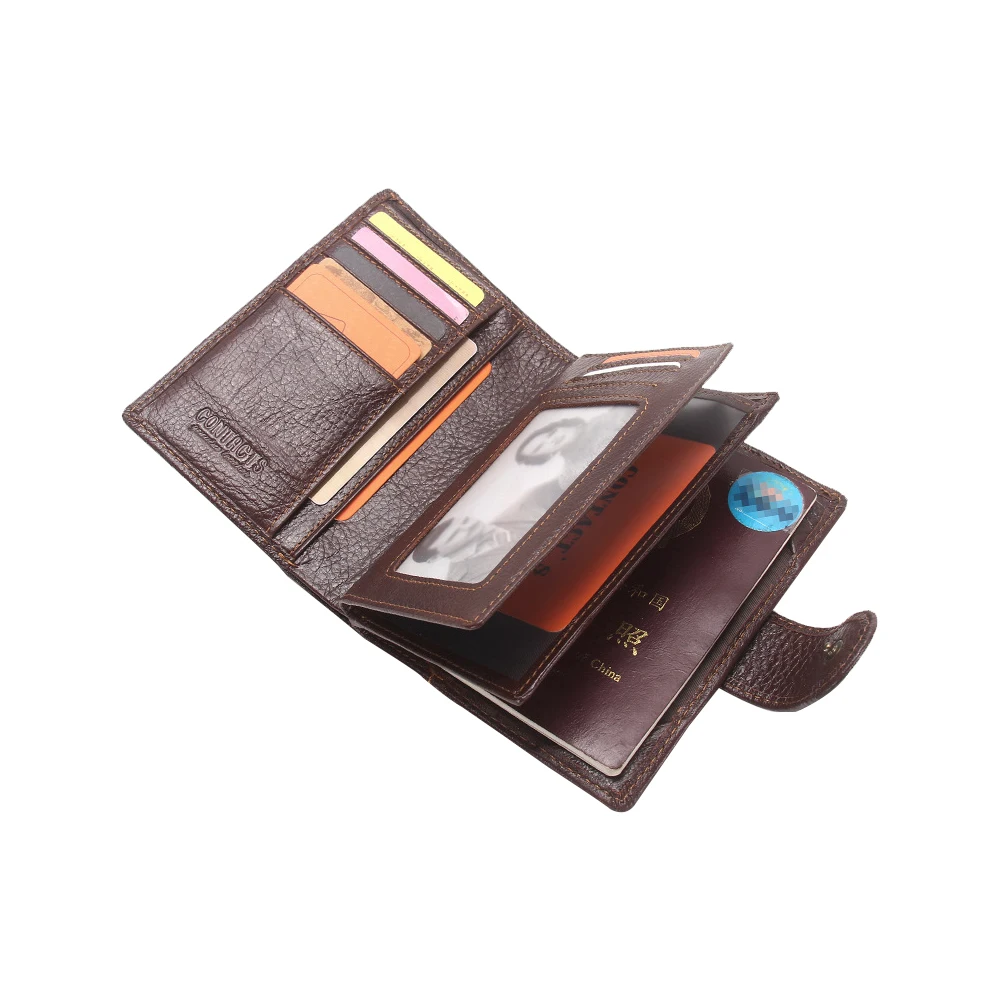 High Quality Leather Travel Passport Wallet Slim Short Design Pocket Genuine Leather Passport Card Holder For Man