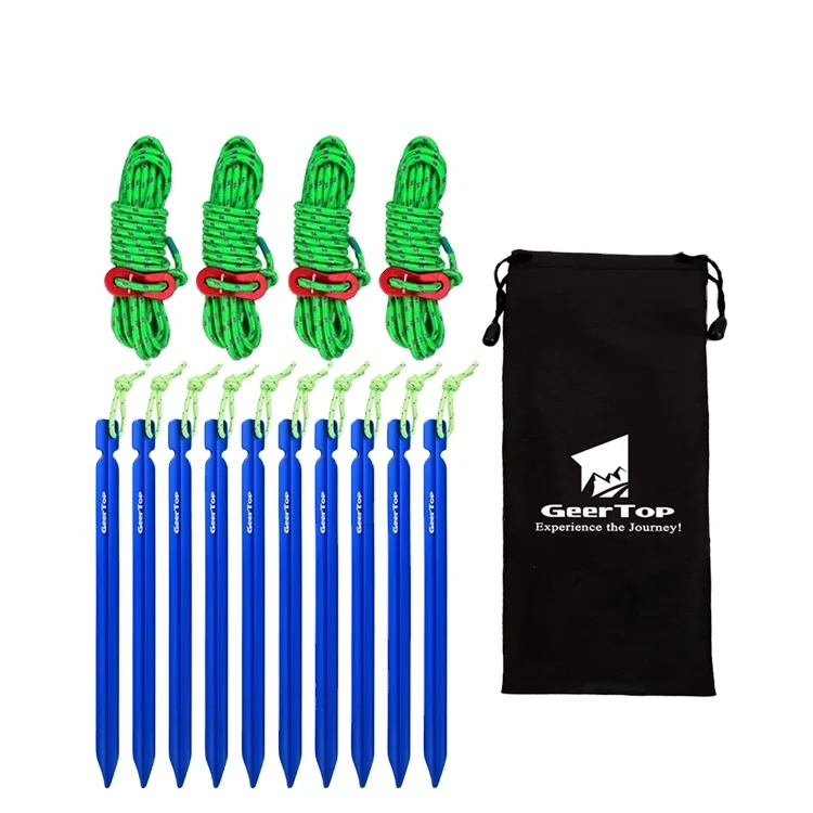 Geertop Outdoor Garden Beach Hiking Camping Tent Accessories Portable Triangular Ground Nail Stakes peg with wind rope