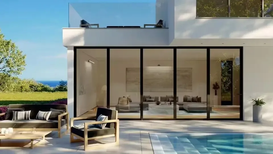 Minglei Custom Eterior Huge Aluminium Glass Folding Door Thermal Break Aluminium Door for Villa