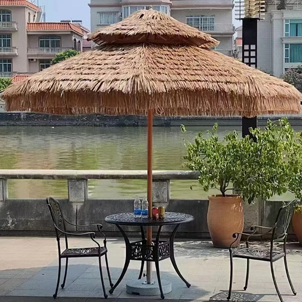 Custom Luxury 8ft Windproof Swimming Pool Palm,Palapa Thatch Straw Parasol Patio Beach Umbrellas Outdoor/