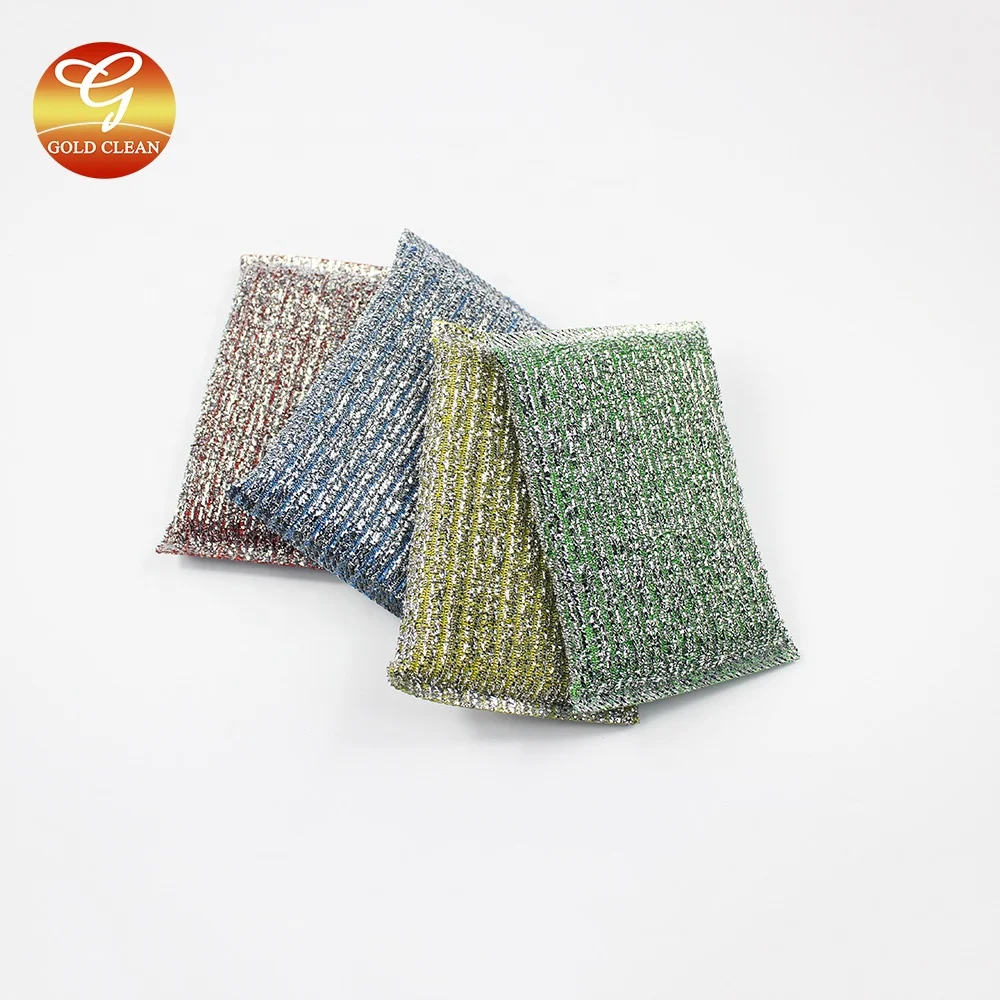 Factory Wholesale Metal Striped Kitchen Cleaning Sponge for Dishes Customized Color Stainless Steel Wire Mesh Sponge Scrubber