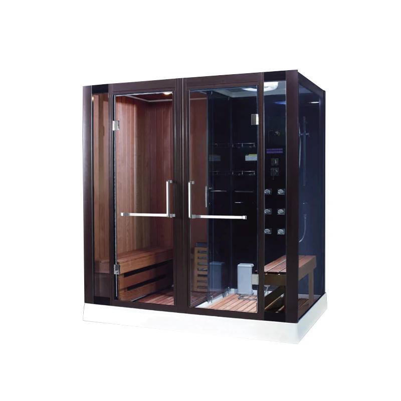 steam sauna shower combination, sauna shower combined room, wood sauna dry steam cabin  wooden steam sauna room in foshan