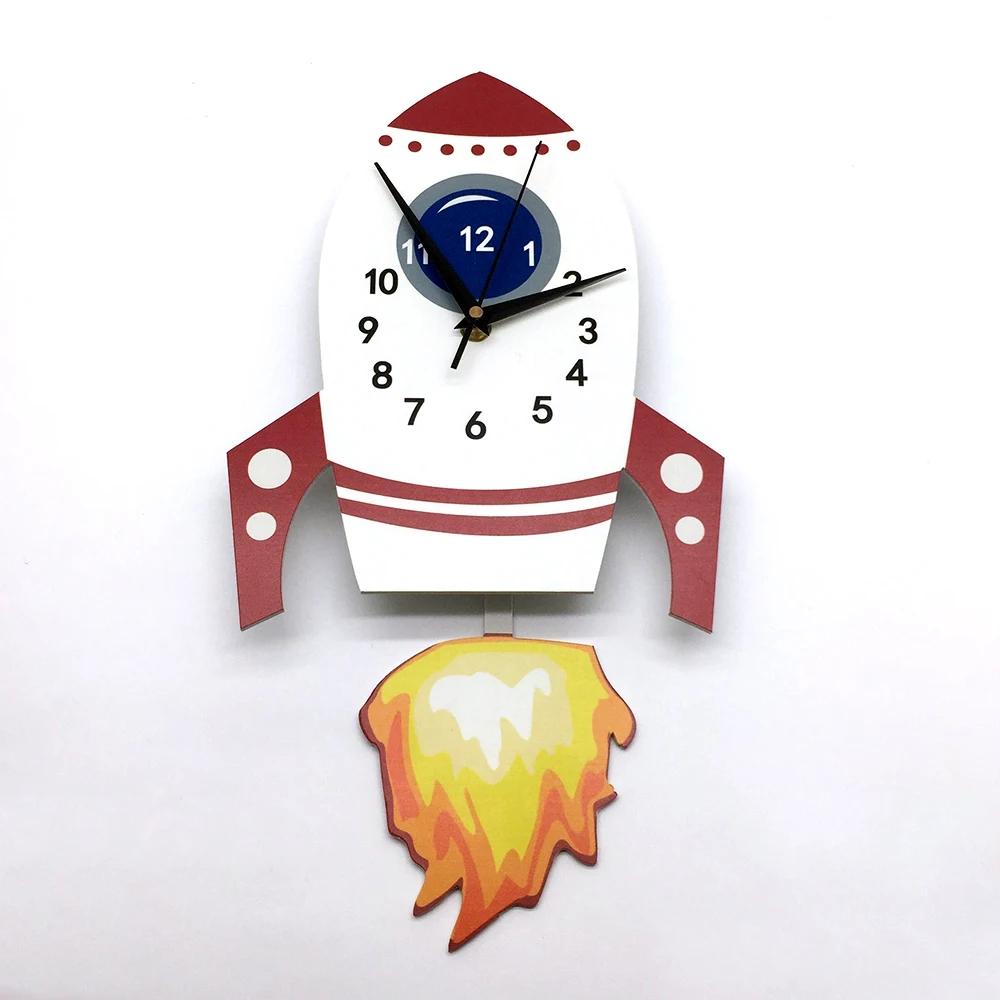 Funlife UWC005 Flying Rocket Bathroom Kitchen Wall Clock Art for Kids Non Ticking Quiet Easy to Read for Bedroom Decor