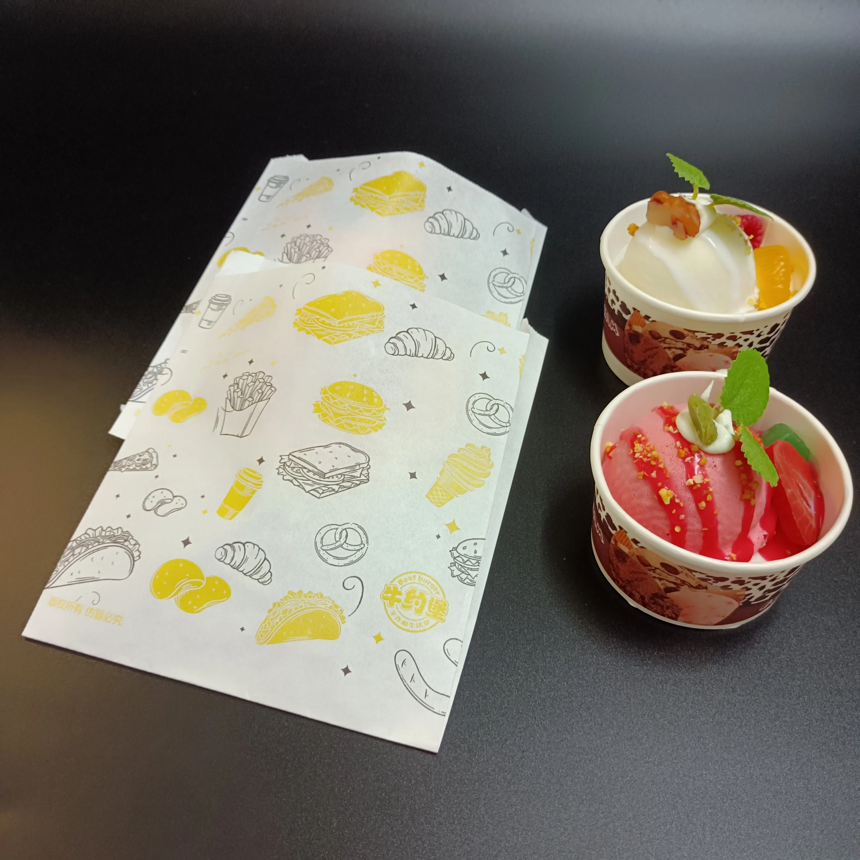 SP1593 Custom printed V sharp bag french fries packaging greaseproof paper bag for roasted chicken  deli to go