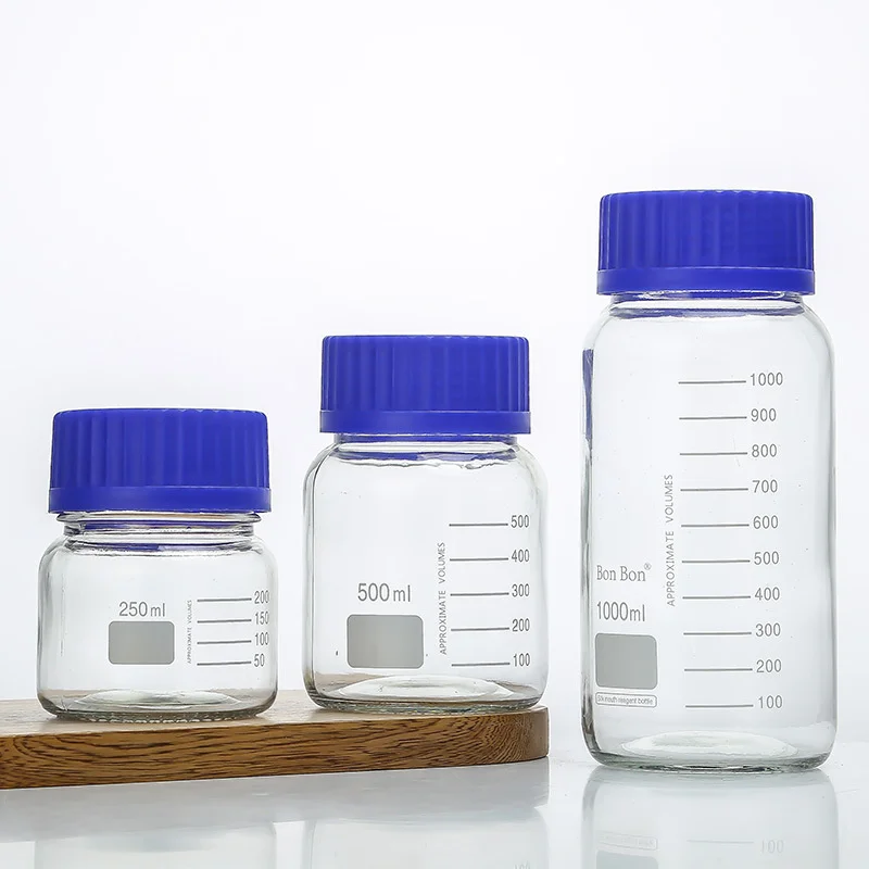 Heat Resistant Borosilicate  3.3 Media Storage Jar 1000ml Glass Reagent Laboratory Bottles With Lid GL80