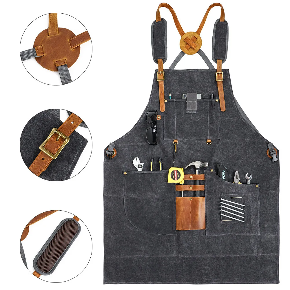 Customize Wax Canvas Chef Apron with Tool Pockets Heavy Duty  Canvas Shop Apron for Woodworkers Mechanics Blacksmiths Carpenters