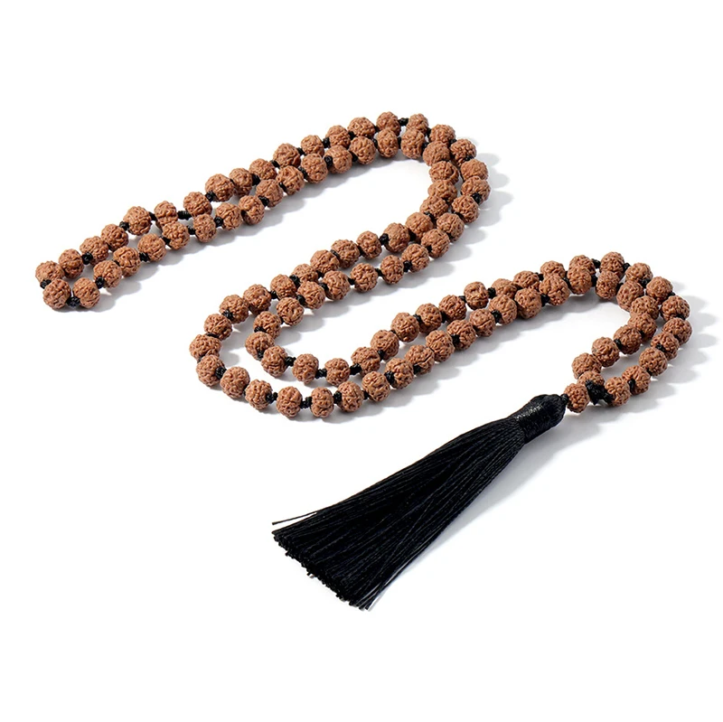 Натуральное ожерелье Rudraksha Mala кисточка 108 молитвенные бусины ручной работы