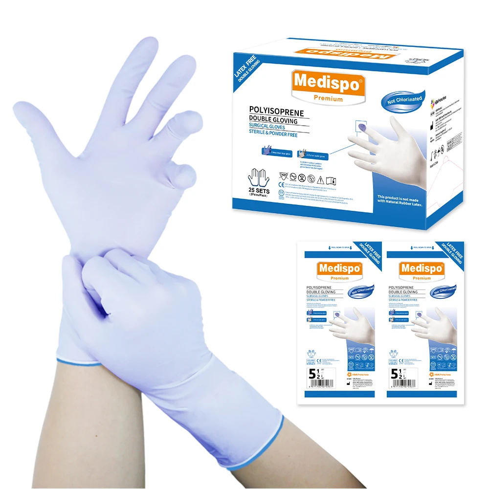 Medispo easy donning surgical medic non latex rubber free double gloves