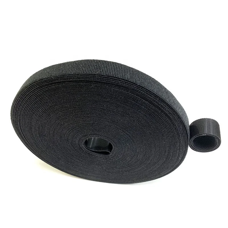 Hot Sale Black 20mm*25m Fastener Strap Double Sided Back to Back Hook and Loop Cable management