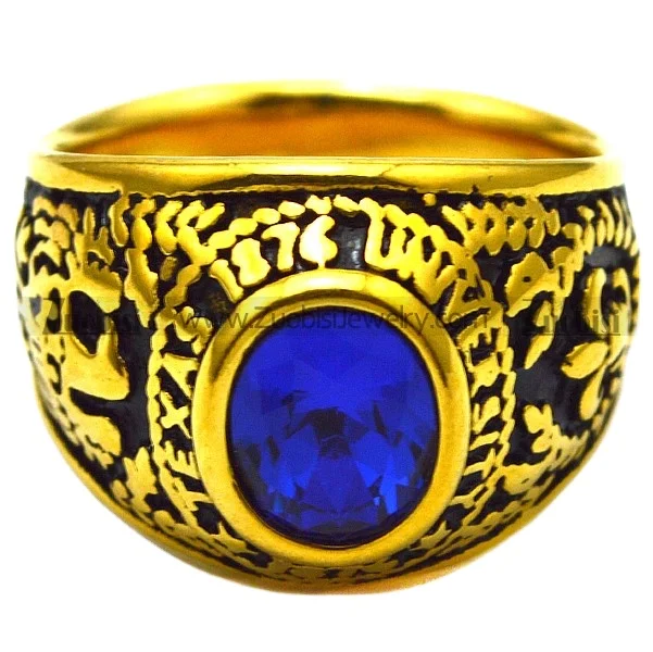 Royal Academic Jewelry Gold Plating Engraved Texas University Blue Sapphire Stone Ring