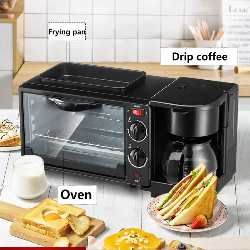 
3 In 1 Electric Breakfast Machine Multifunction Coffee Maker Frying Pan Mini Oven Household Bread Pizza Oven Frying Pan 