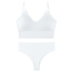 New Women Seamless Bra Set Sexy Thong Low Waist Panties Wire Free Bra Bralette Lingerie Brassiere Cotton Female Underwear Set