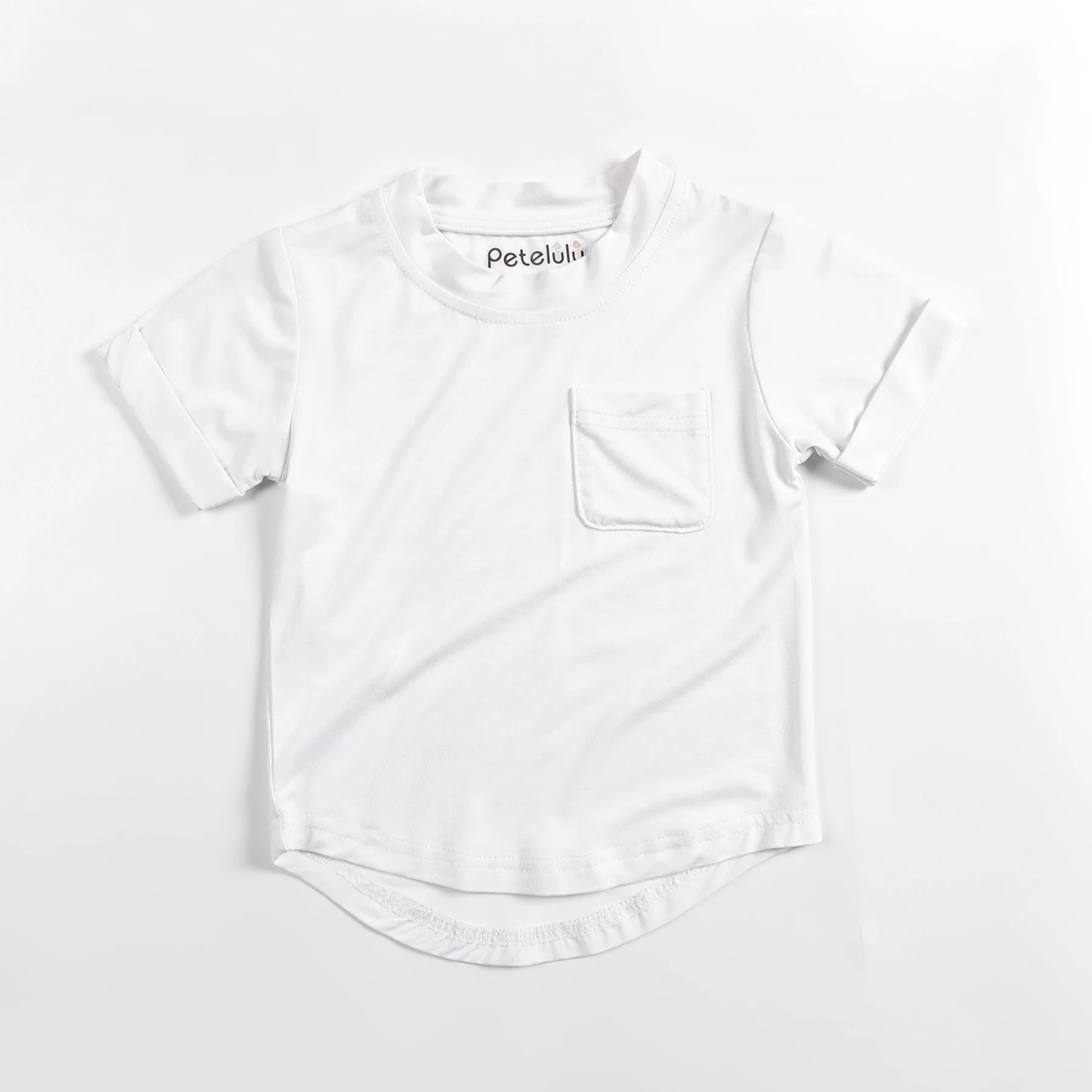 Custom Curved Hem Toddler Baby Boy Elastic Knit bamboo T-shirts With Pockets kids cropped top