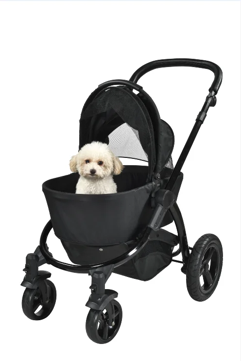 Aluminum Tube Stroller Hot Selling Portable Pet Products Pet Buggy With 4 Wheel In Black Color