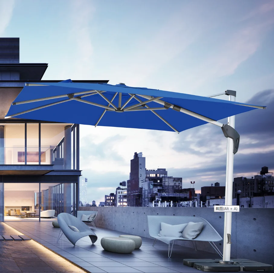 Luxury 3*3m square waterproof windproof outdoor umbrella roman parasol with lighting for garden