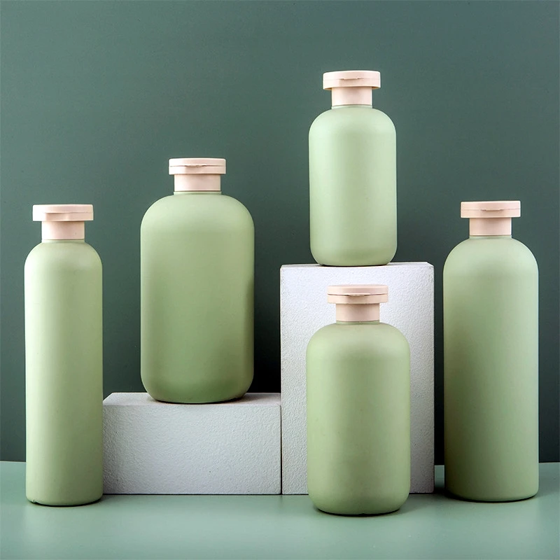200/260/300/400/500ML Green Round Squeeze Custom HDPE Empty Plastic Lotion Bottle Shampoo Conditioner Bottles With Flip Top Cap