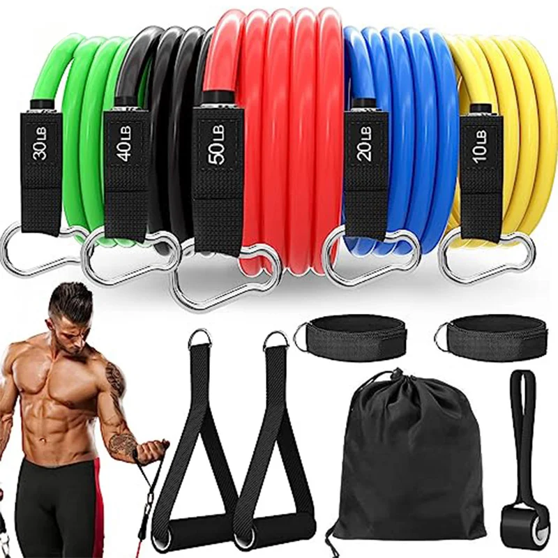 Customize 11 pcs 150lbs pull rope stretch resistance bands set fitness tube for home gym yoga pilates abs exercise