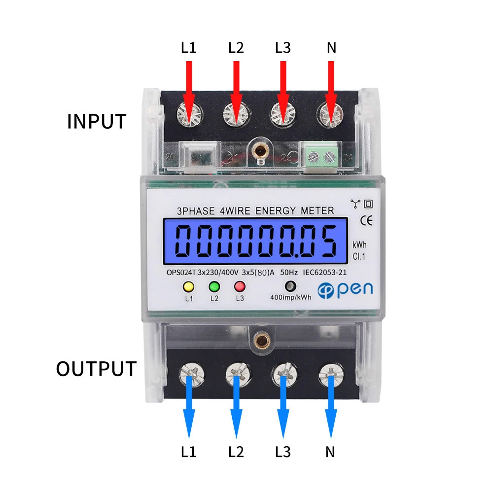 Din Rail 380V 80A 3 Phase 4 Wire Electronic Watt Power Energy Meter Wattmeter kWh LCD Backlight Display With Transparent Cover