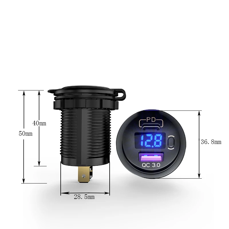 Multifunction Car USB Socket QC 3.0 Dual 12v Car Charger fast car charger with Switch and Voltage Display