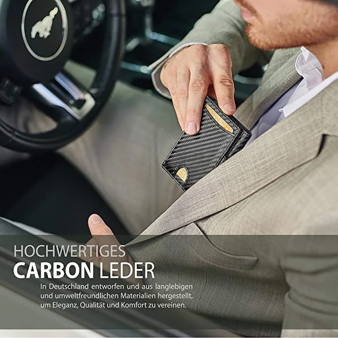 Slim RFID anti thief cards holder leather Wallet new custom,money clip mens purse carbon fiber clip wallet for Men
