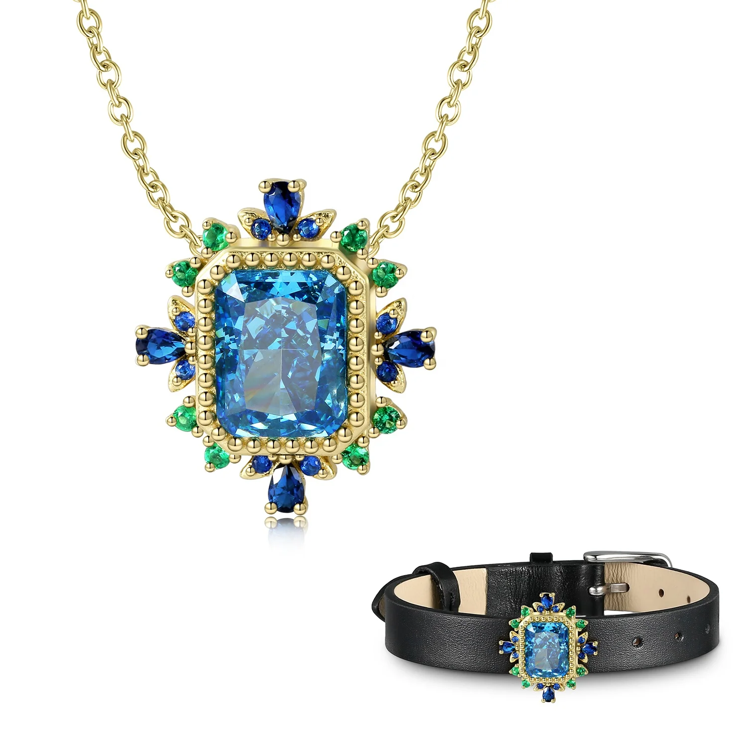 Geometry Pendant for Necklace with Luxury Blue Crystal Lab Grown Diamond 925 Sterling Silver for Women Necklace Jewelry Banquet