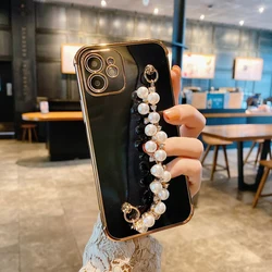 Amazon new aesthetic girl bling glitter pear phone case with chain for iPhone 12 pro max