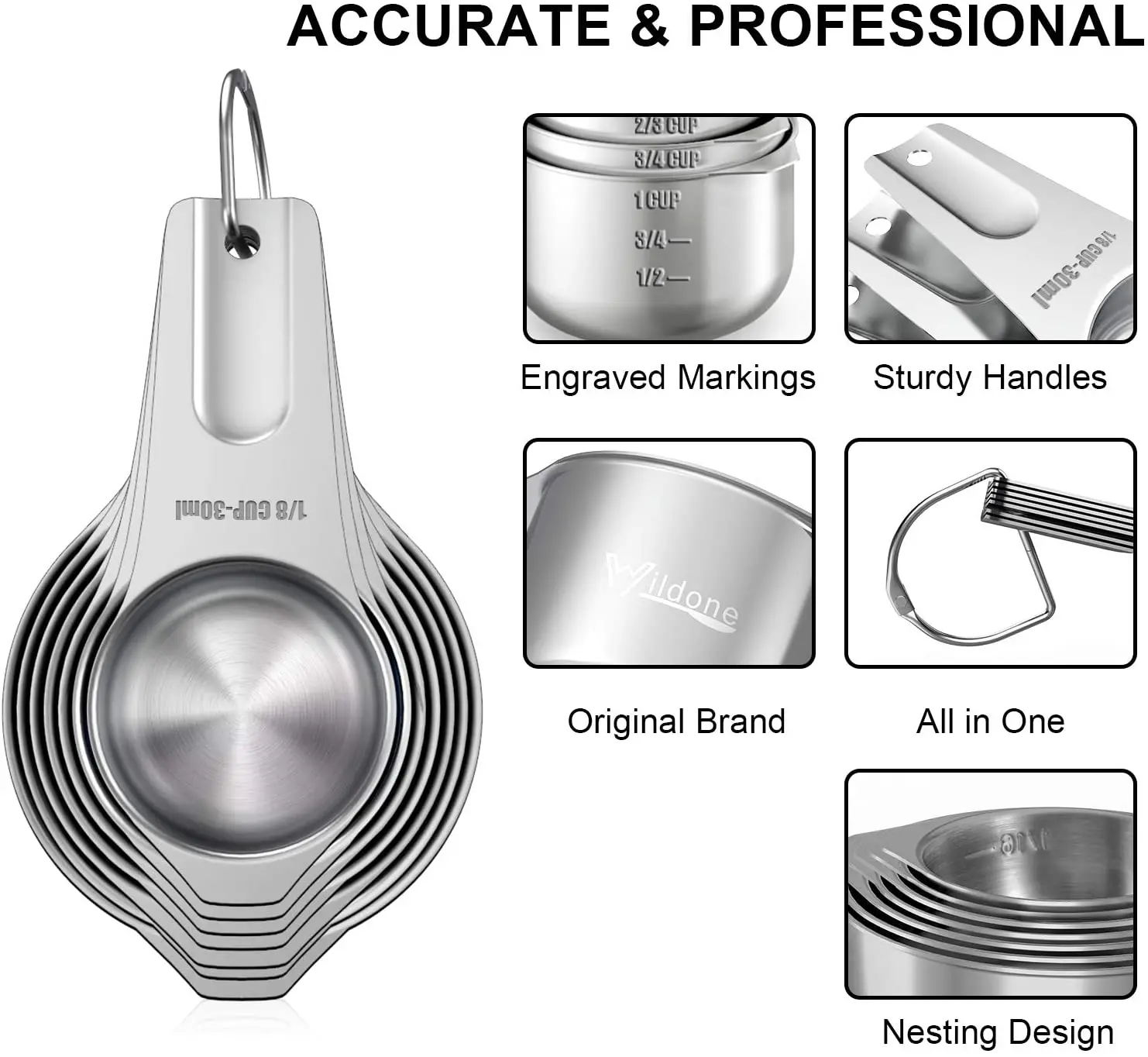 Portable Kitchen Metal Measurement Tools Stainless Steel Measuring Cups & Spoons Kitchen Gadgets for Cooking & Baking