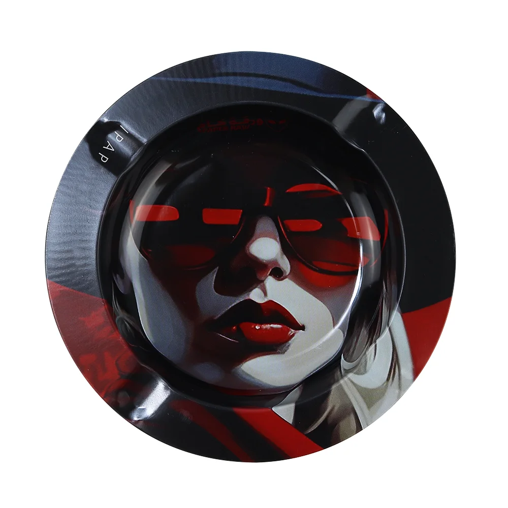 Wholesale custom printed round metal tin ashtray portable cheap outdoor smoke ashtray