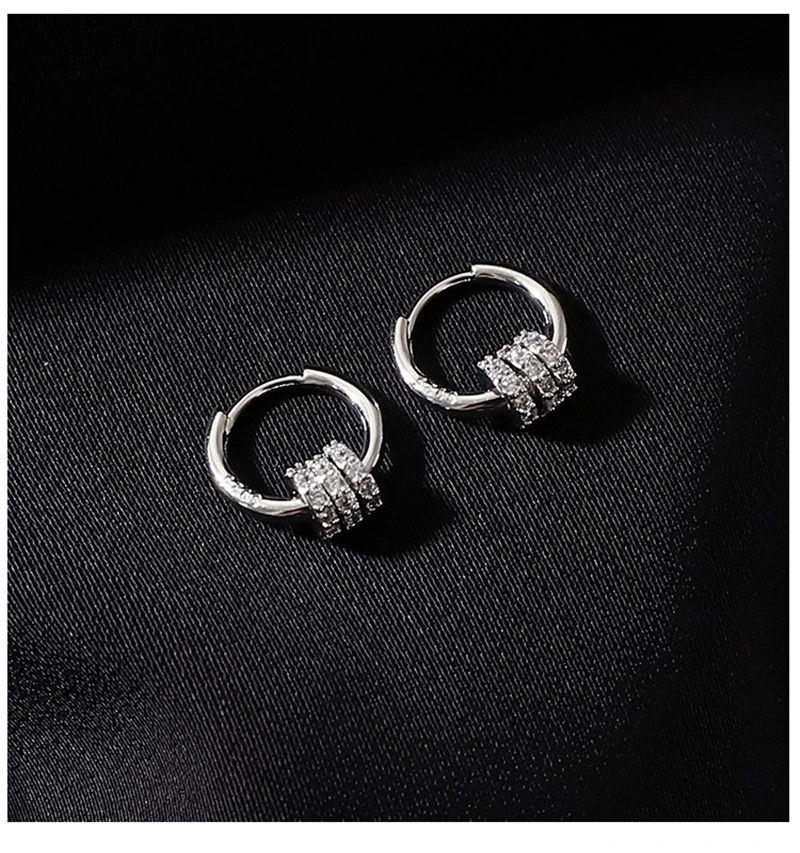 Korea Style Simple Earrings Jewelry Bulk Women Tiny Trendy Silver Color Geometric Three Circle Rhinestone Hoop Huggie Earrings