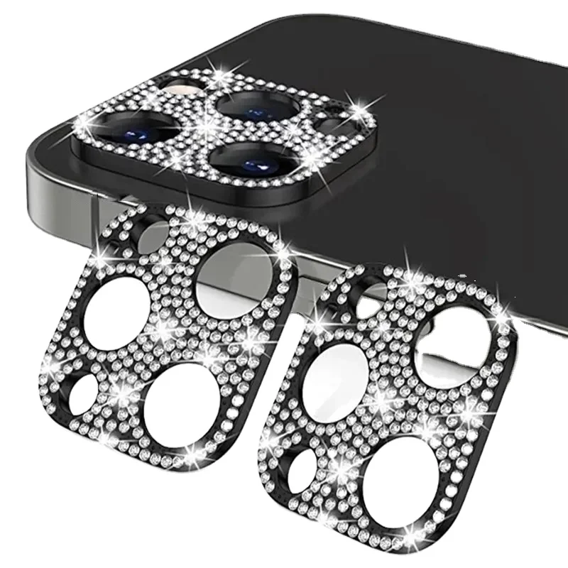 Diamond Camera Lens Protector For iPhone 15 Pro Max Plus Glitter Rhinestones Metal Camera Protective Film For iPhone 12 13 14