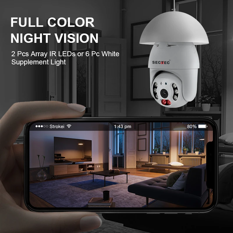 Sectec 5MP Indoor PTZ Mini Camera Wifi Security System Camera Wireless IP PTZ Wifi Camera