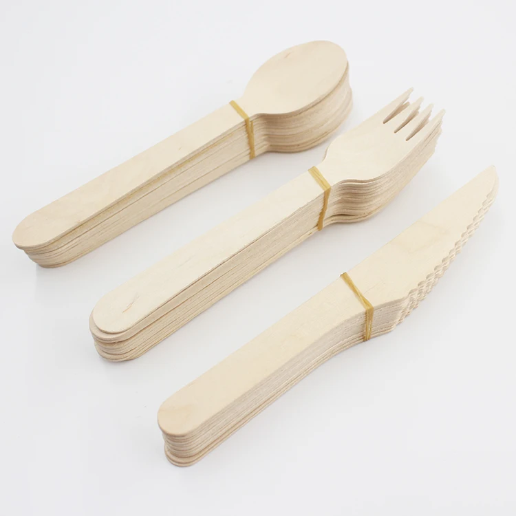 Wooden Spoon Fork Knife Flatware Set Disposable Wooden Cutlery Set