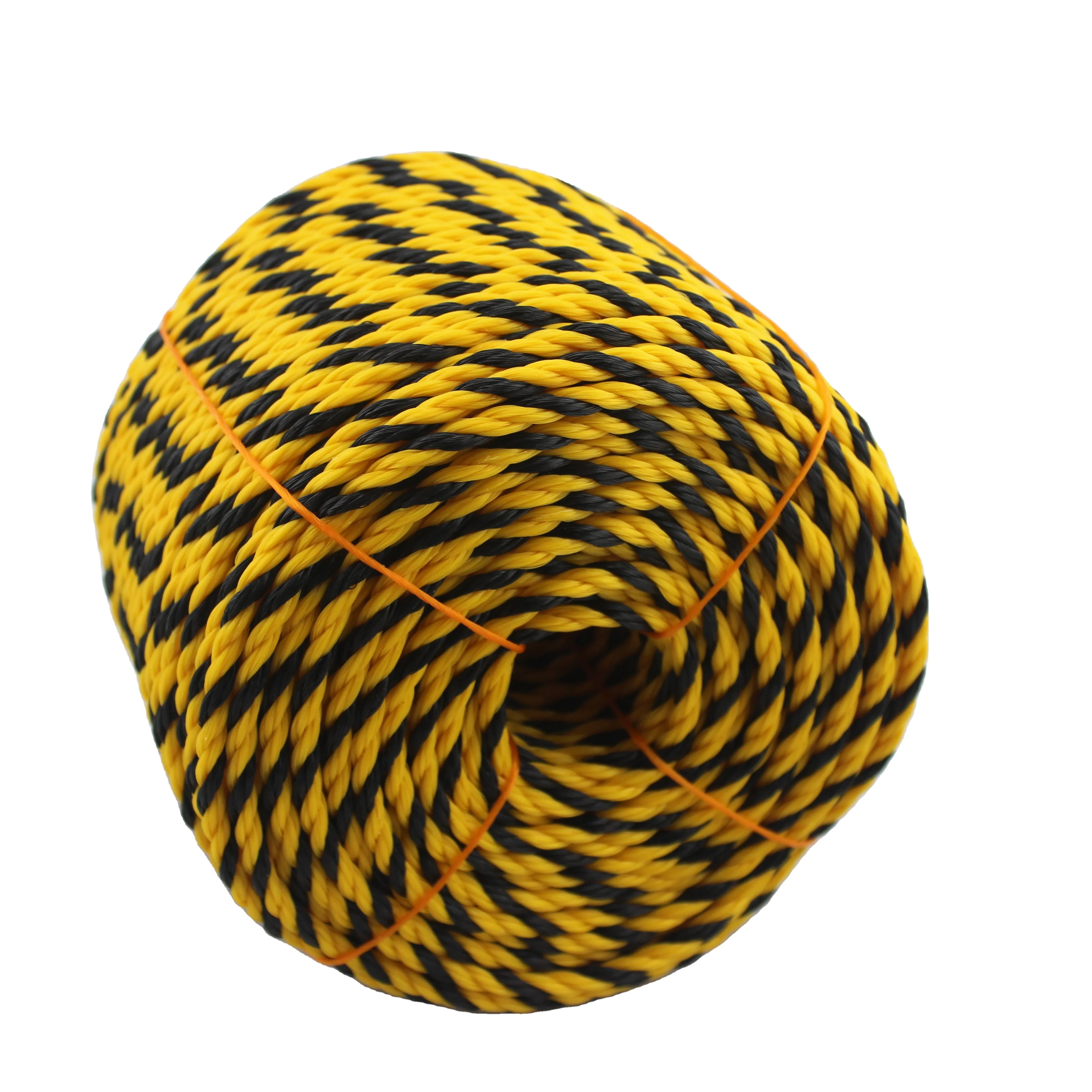 Manufacturers High Strength Quality Yellow Black 3 Strands Twisted PP PE Tiger Rope